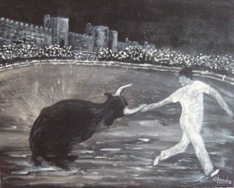 arêne nocturne à Aigues-Mortes - Peinture - chandra
