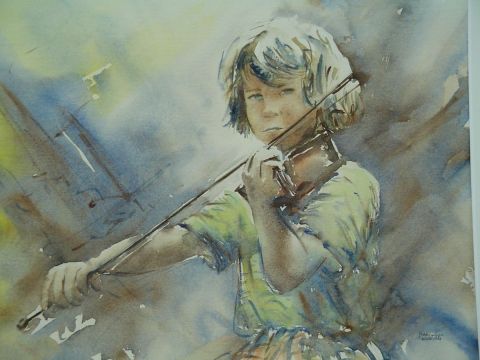 le petit violoniste - Peinture - gisele Ceccarelli 