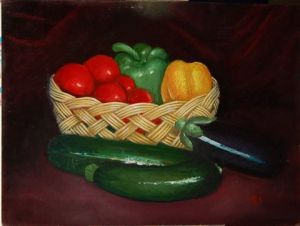 Peinture de MONIQUE SHAW: Panier avec legumes d'ete