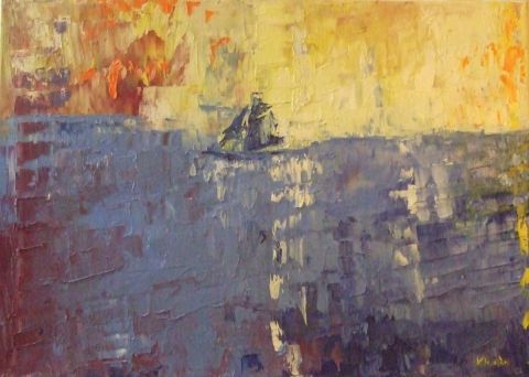 lever de soleil sur le voilier - Peinture - kromka