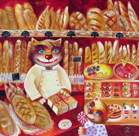 Meilleur ouvrier de france*chat  boulanger* - Peinture - OXANA ZAIKA