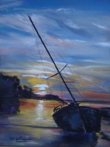 L'artiste Mc Palcowski-Collin - coucher de soleil à Trégastel 1 (série bleue)
