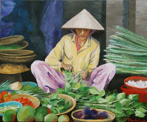 Kim au marché - Peinture - Catherine MADELINE