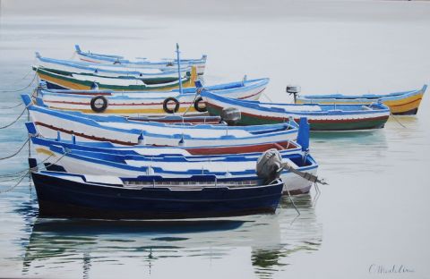 Barques au soleil - Peinture - Catherine MADELINE