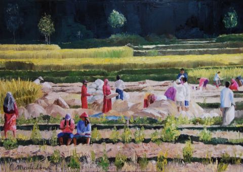 Récolte de riz - Peinture - Catherine MADELINE