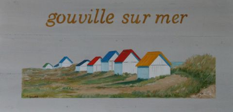 les cabines de gouville sur mer - Peinture - Michel Guillard