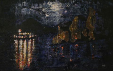 Bateau de nuit - Peinture - Virginie Hery