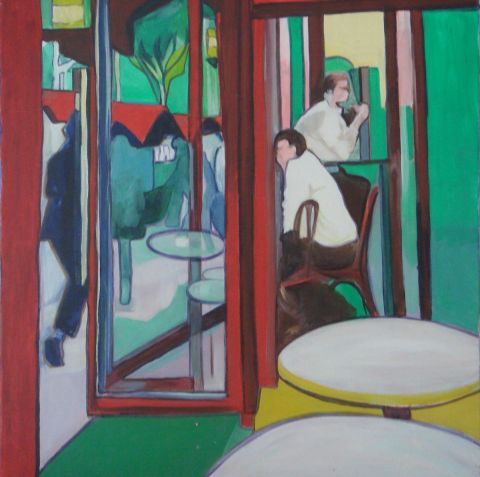 scène dans un bistrot de Paris - Peinture - Christiane Jousset
