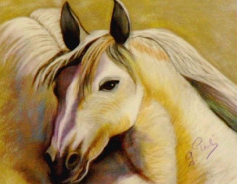 Le cheval blanc - Peinture - Paoli