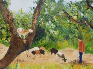 Peinture de emilie leonardi: le berger et ses moutons