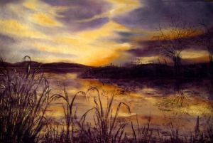 Peinture de ghighi: Crépuscule sur le lac