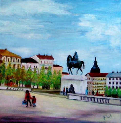 LYON : Place Bellecour - Peinture - Paoli