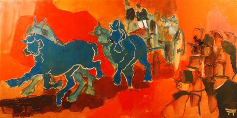 Les cobs bleus - Peinture - Thierry Faure Les cobs bleus - Peinture - Thierry Faure