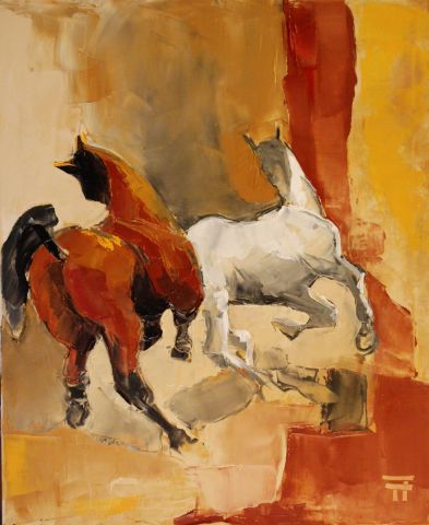 La pirouette des chevaux libres(10-24) - Peinture - Thierry Faure