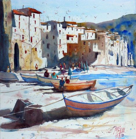 Sur la plage de Cefalù - Peinture - Andre Mehu Sur la plage de Cefalù - Peinture - Andre Mehu