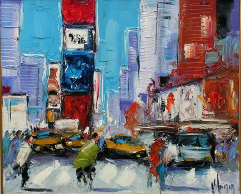 pietons sur times square - Peinture - Dominique Kleiner