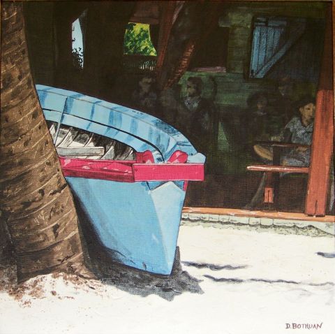 Barque bleue sur la plage - Peinture - Delphine Bothuan Barque bleue sur la plage - Peinture - Delphine Bothuan