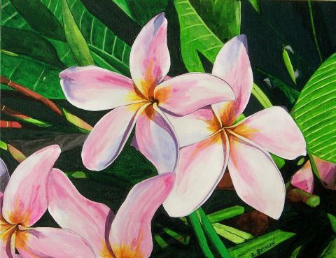 Fleurs de frangipanier roses - Peinture - Delphine Bothuan Fleurs de frangipanier roses - Peinture - Delphine Bothuan