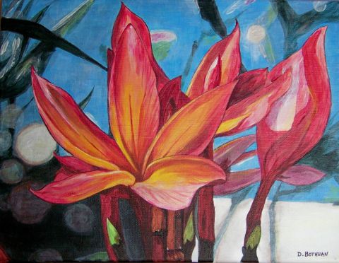 Fleurs sur fond bleu - Peinture - Delphine Bothuan Fleurs sur fond bleu - Peinture - Delphine Bothuan