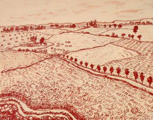Peinture de Eric LAPRADE: étude de paysage effet de sanguine 