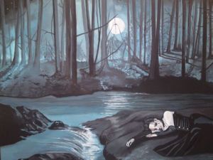 Peinture de sandrine massardier: Espoir endormi au clair de lune