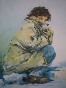 Peinture de gisele Ceccarelli : jeune fille en hiver