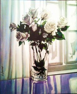 Peinture de LUIS IBAGNEZ: rosas blancas en contraste