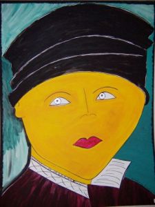 Peinture de GHIS: FEMME AU CHAPEAU NOIR