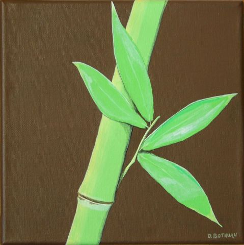 Bambou -zen- sur fond chocolat - Peinture - Delphine Bothuan