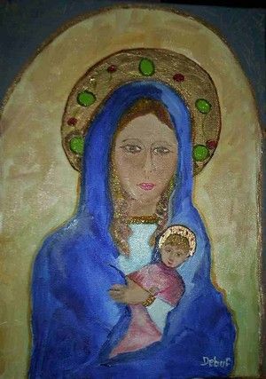 L'artiste DEBUF - Vierge à l'Enfant (peinture naïve)