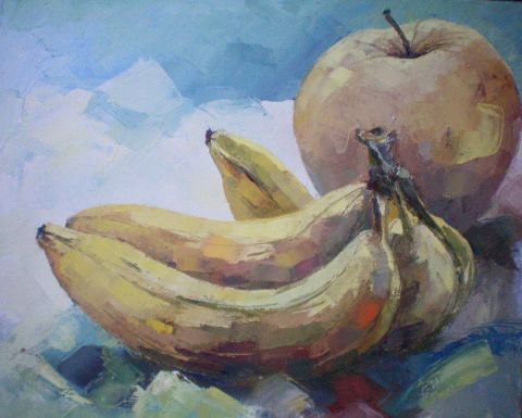 bananes et pommes - Peinture - gisele Ceccarelli 