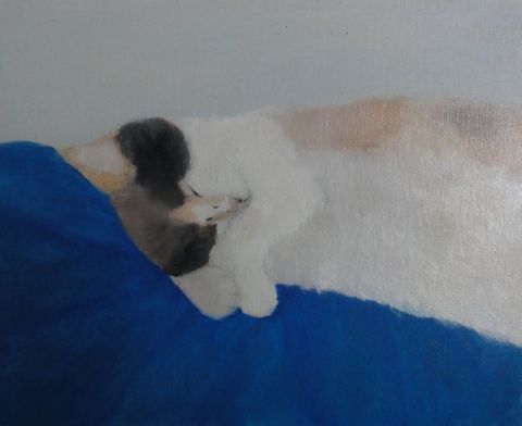 chat endormi - Peinture - Ori