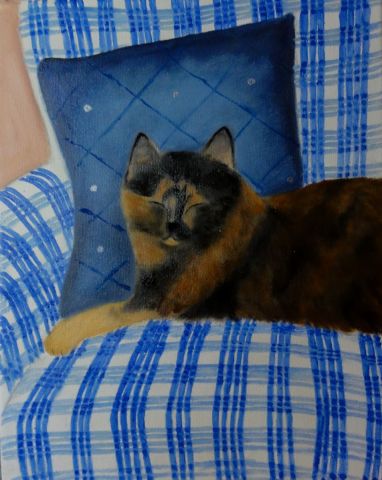 chat sur fauteuil - Peinture - Ori