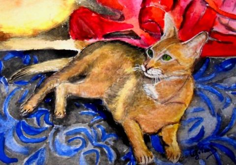 Le repos du chat - Peinture - Paoli