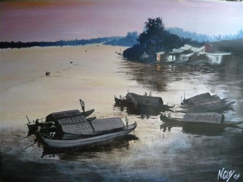 L'artiste gilbert nguyen thanh - réveil sur la rivière des parfum
