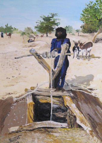 Puit en Marandet Niger - Peinture - Rene Druguet
