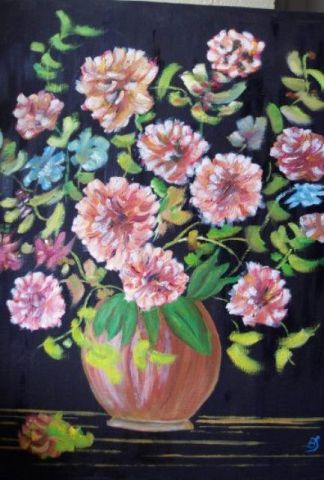 fleurs vase brun - Peinture - Berni