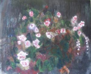 Peinture de als: fleurs blanches, rose, rouge