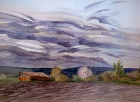 Peinture : Un amandier sur les labours - Laurence Guillon Peinture : Un amandier sur les labours - Laurence Guillon