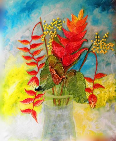 PEINTURE de FLEURS ... Balisier / Peinture huile au couteau - Peinture - monemaier PEINTURE de FLEURS ... Balisier / Peinture huile au couteau - Peinture - monemaier