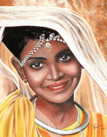 dalaya ,jeune indienne - Peinture - ALAIN PESTOURIE