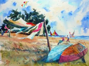 Peinture de Andre Mehu: Dans le vent