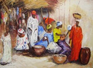 Peinture de Noelle Fenouil: Marché au Senegal