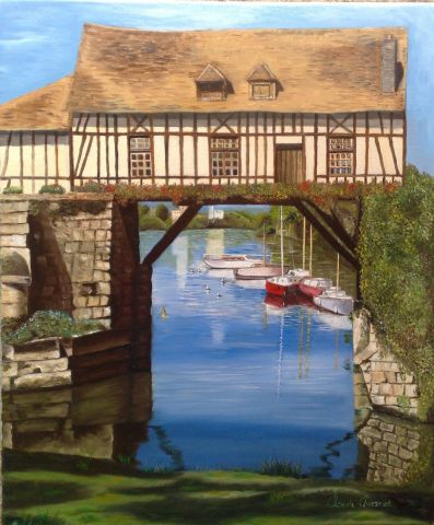 Maison-pont en Normandie - Peinture - claude quesnot