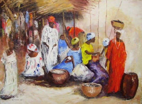 Marché au Senegal - Peinture - Noelle Fenouil