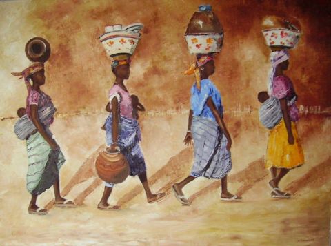 femmes burkina faso - Peinture - Noelle Fenouil