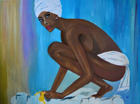 femme africaine acroupie - Peinture - AHNA