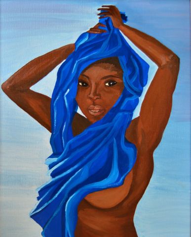 Femme africaine au foulard bleu - Peinture - AHNA