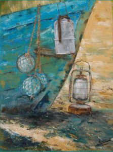 Peinture de valerie CROCHARD: flotteurs et lampe à pétrole 