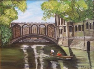 Peinture de Catherine Dutailly: Le pont des soupirs et la rivière Cam (Cambridge)